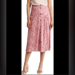 DR2 by Daniel Rainn Pink Monstera Floral Midi Skirt Medium